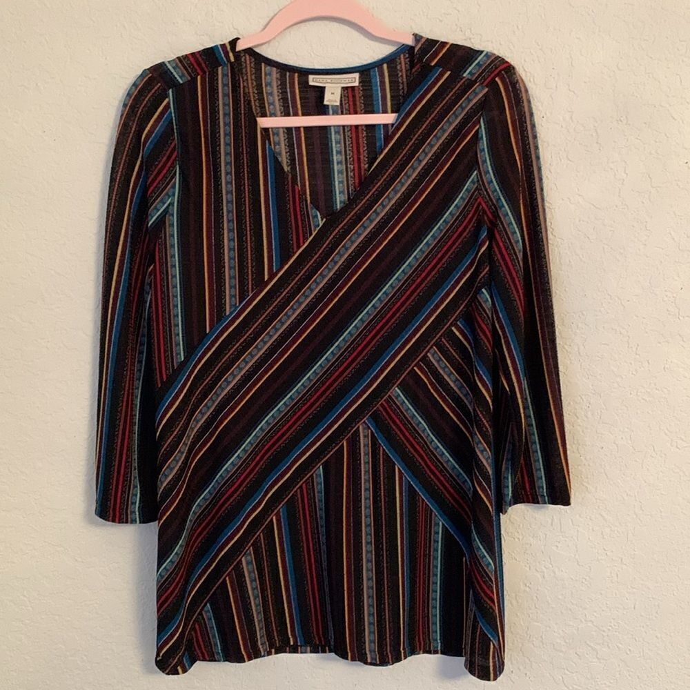 Dana Buchman Multicolor Striped Women's Top 3/4 Sleeve Size L